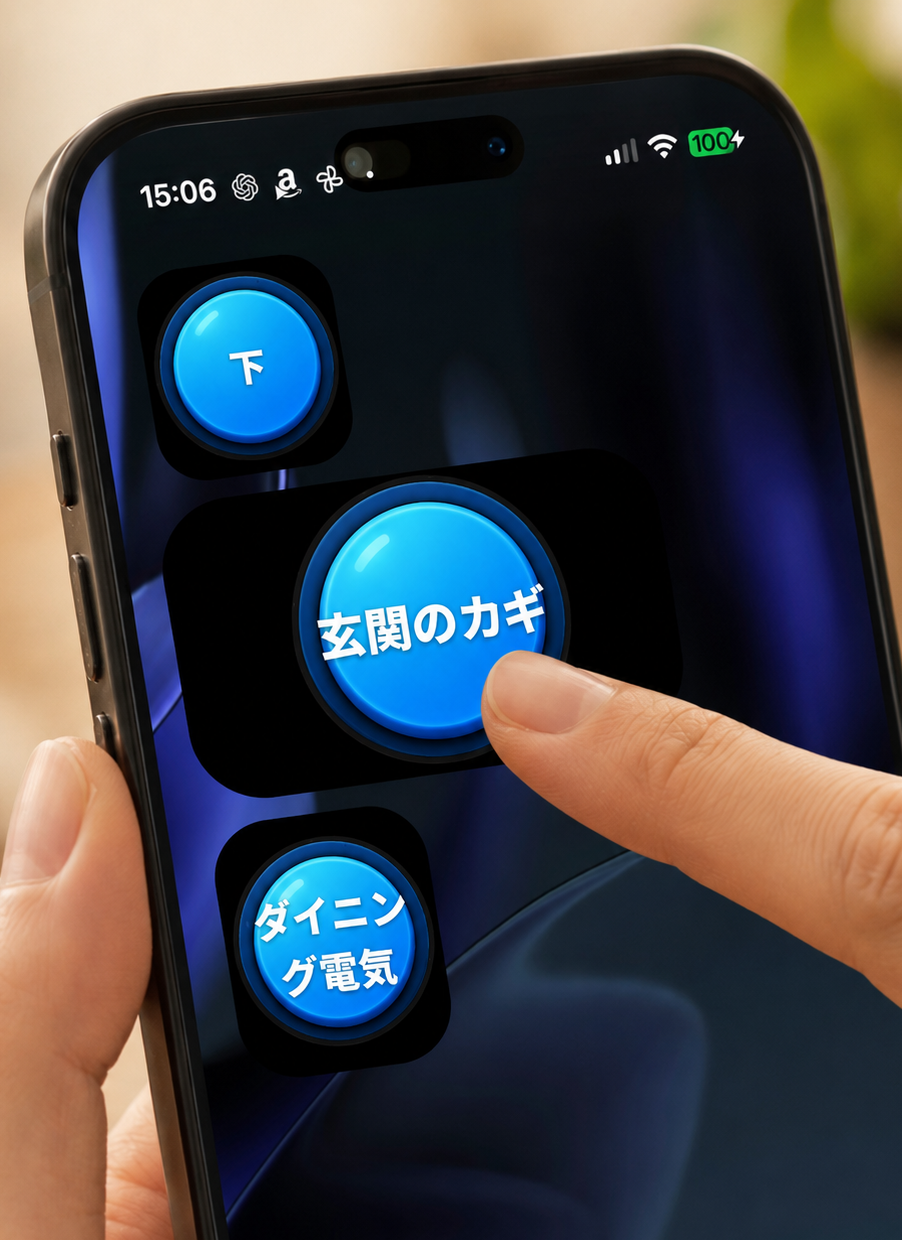 スマホのホーム画面ウィジェットからPatto Homeの操作ボタンをタップしている